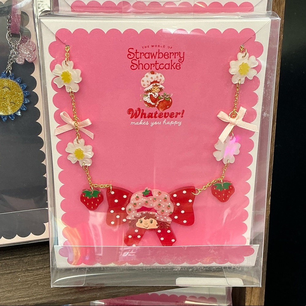 Strawberry Shortcake Berry Bow Acrylic Necklace